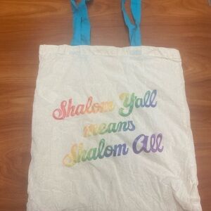 Colorful Text Tote Bag with Blue Handles